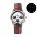 CRONOS Men Chronograph Watch 38.5mm Panda Quartz Wristwatch Sapphire Mirror 10Bar Waterproof BGW-9 Luminous Miyota 6S20