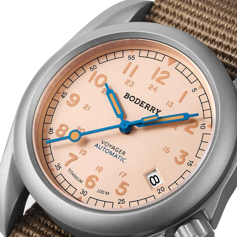 BODERRY Men Automatic Watch 40MM Pilot Titanium Mechanical Wristwatch 100m Waterproof Sapphire C3 Luminous Nylon Strap Sport