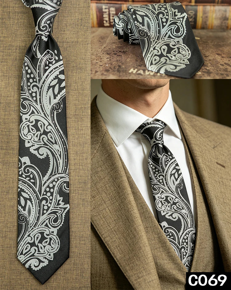 Men's Rhinestone Silk Jacquard Necktie – Paisley & Geometric | High-End