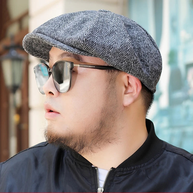 Men's Herringbone Tweed Flat Cap – Wool Blend