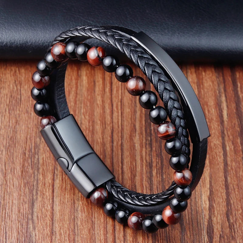 Men's Braided Leather Rope Bracelet – Stainless Steel Magnetic Clasp, Multi-Colour