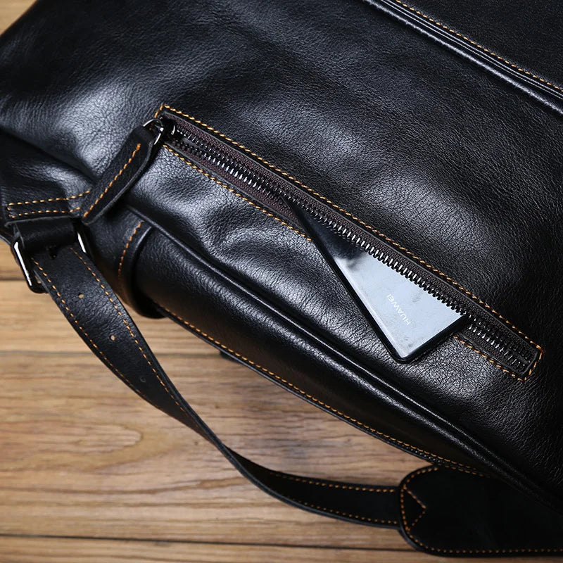Men's Genuine Leather Backpack – Handmade Natural Cowhide, Full Leather Back Panel, 15.6" Laptop