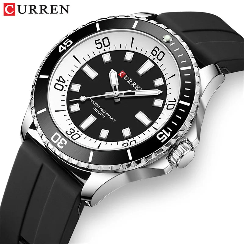 Curren 8448 Quartz Sport Watch – Silicone Strap, Luminous Hands, 5 Colour Options