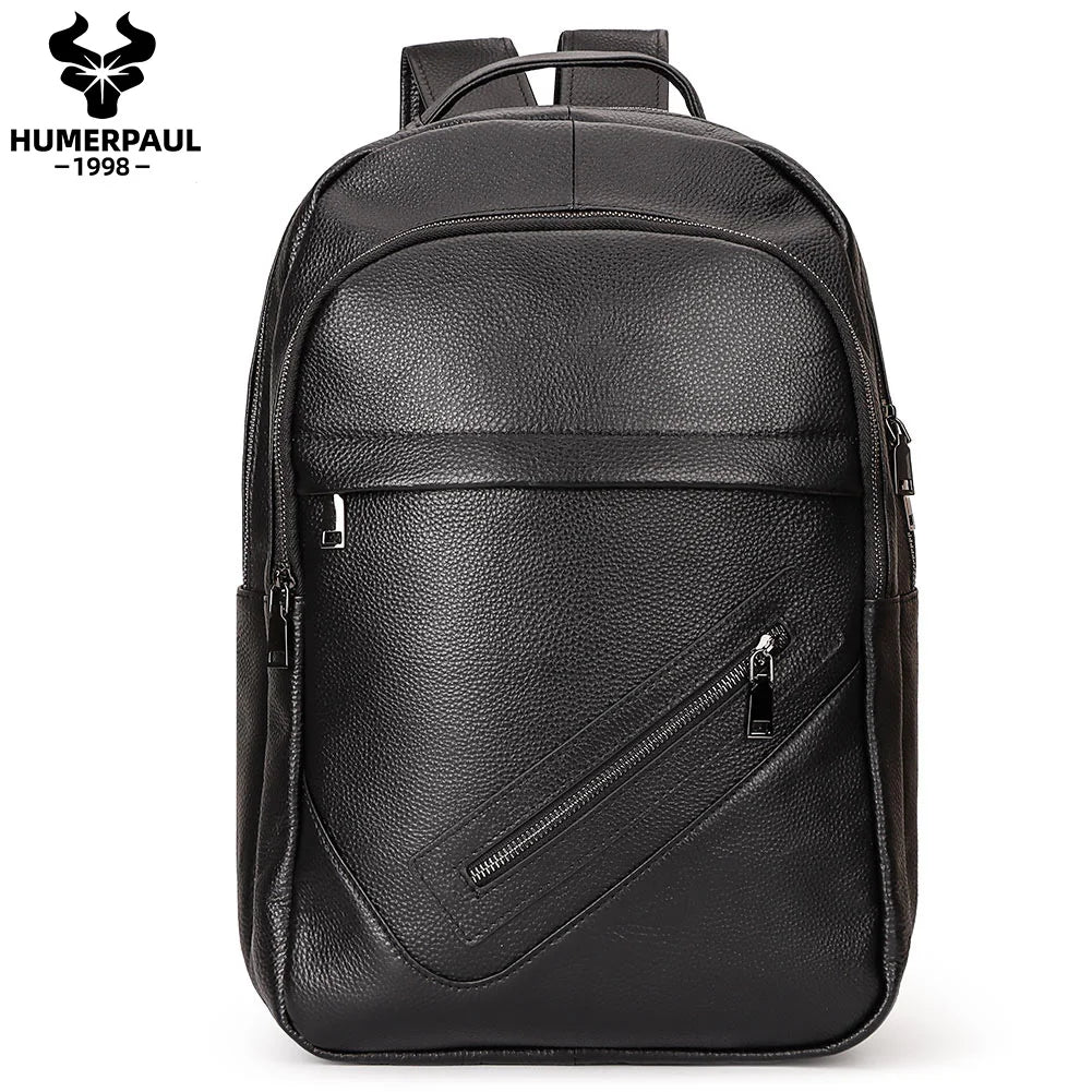 Genuine Leather Rucksack for Men — Classic Casual Daypack & Office Backpack