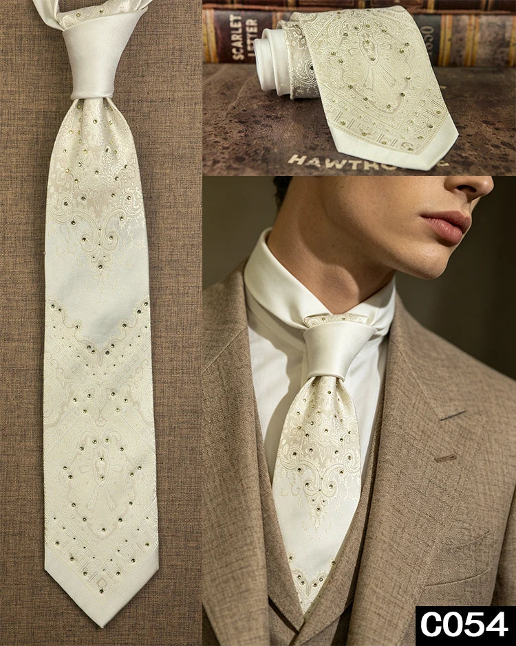 Men's Rhinestone Silk Jacquard Necktie – Paisley & Geometric | High-End