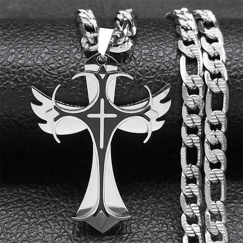 Multilayer Christian Cross Pendant Necklace for Men Hip Hop Stainless Steel Gold Color Crucifix Necklaces Male Jewelry Gifts