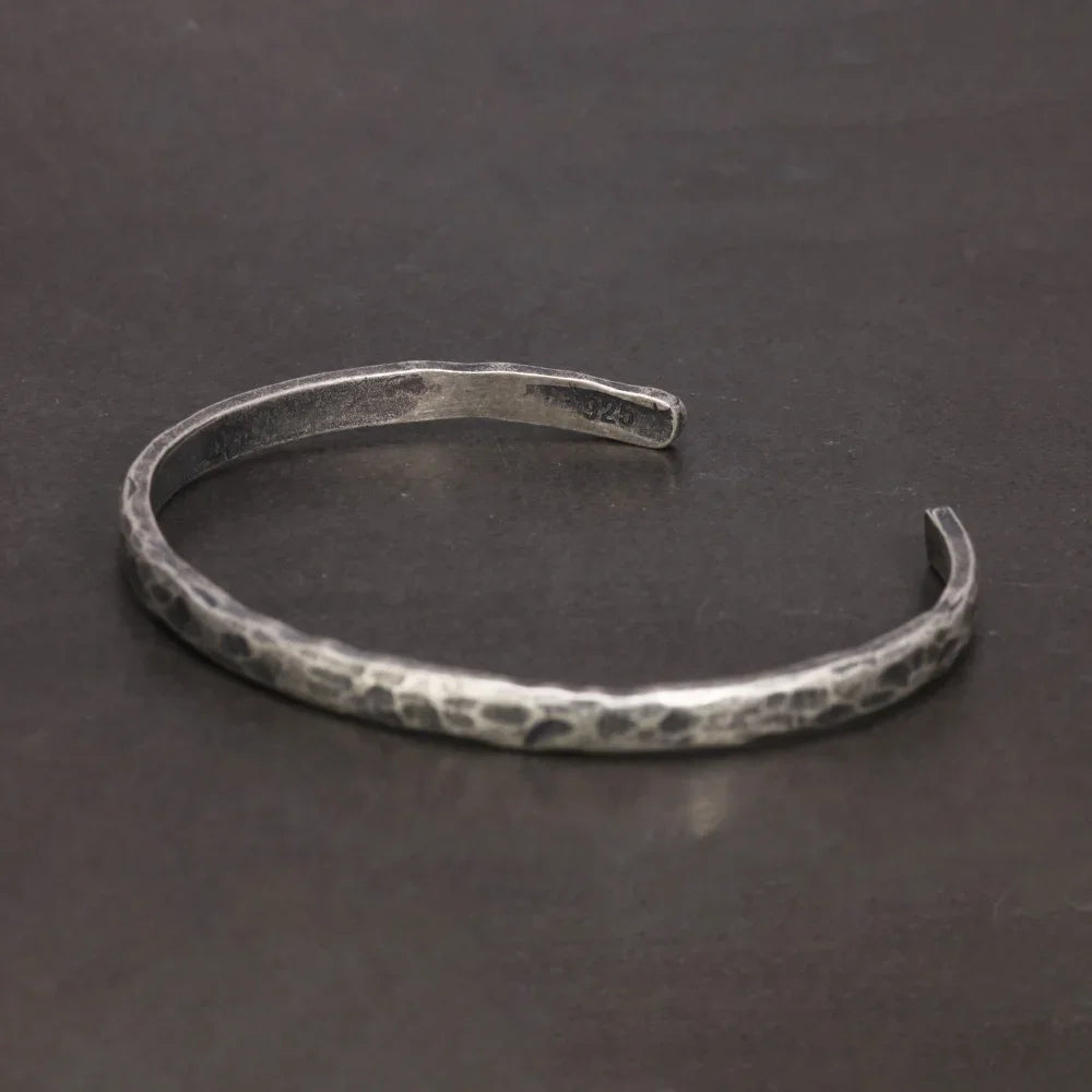 S925 Sterling Silver Hammer Pattern Viking Cuff Bangle