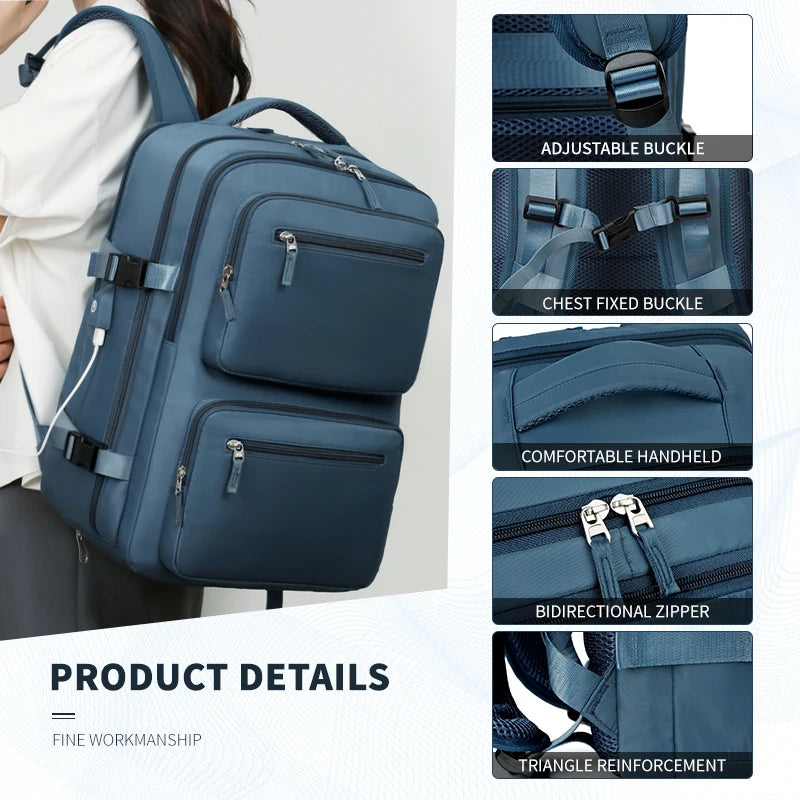 Large Travel Backpack – Waterproof Oxford, USB Charging & Anti-Theft, 15" Laptop, Unisex