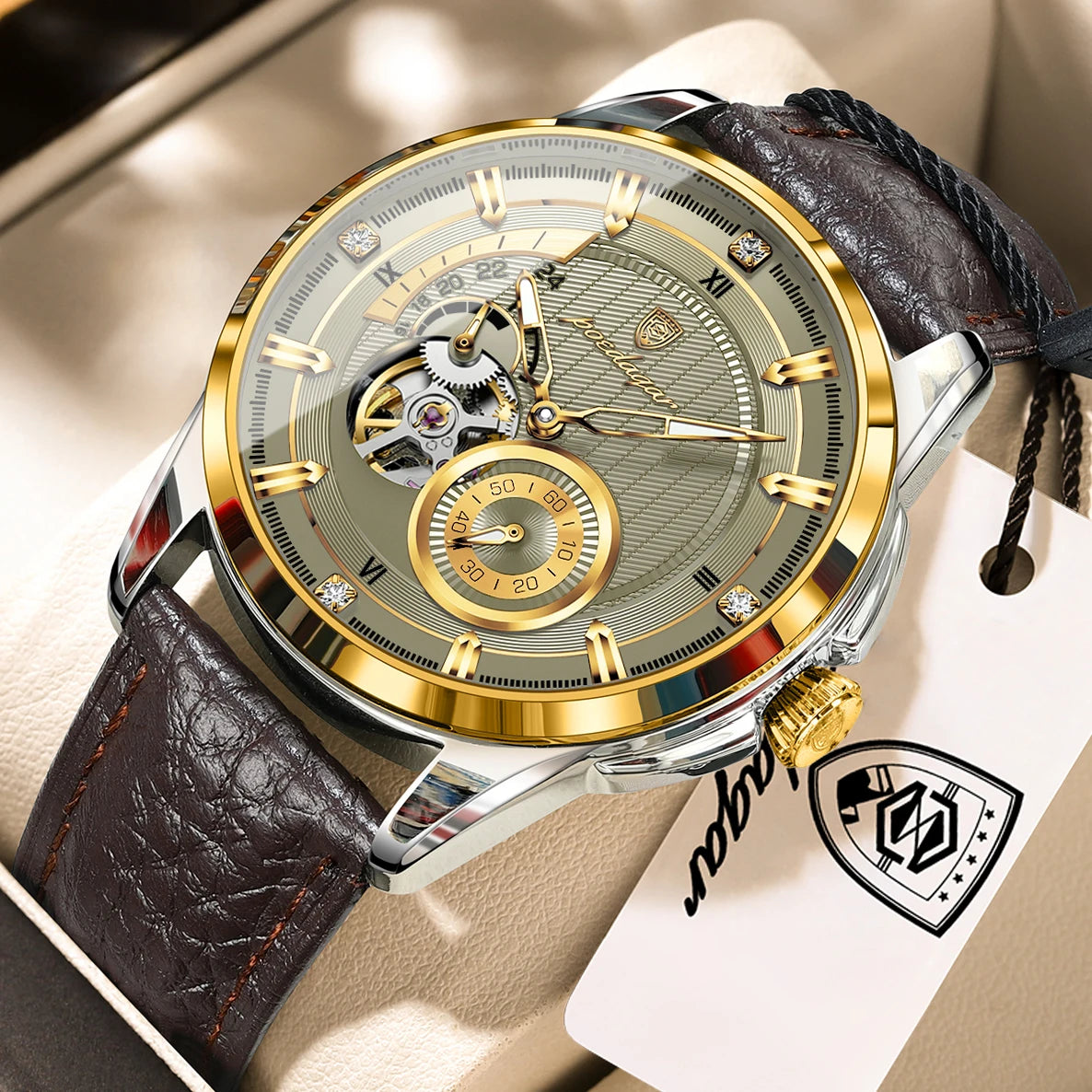 POEDAGAR High Quality Luxury Men Watch Fashion Hollow Tourbillon Man Clock Automatic Mechanical Leather Men's Watches Male Reloj