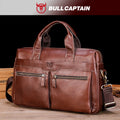 Genuine Leather Briefcase for Men — 14" Laptop Shoulder Bag with Detachable Strap