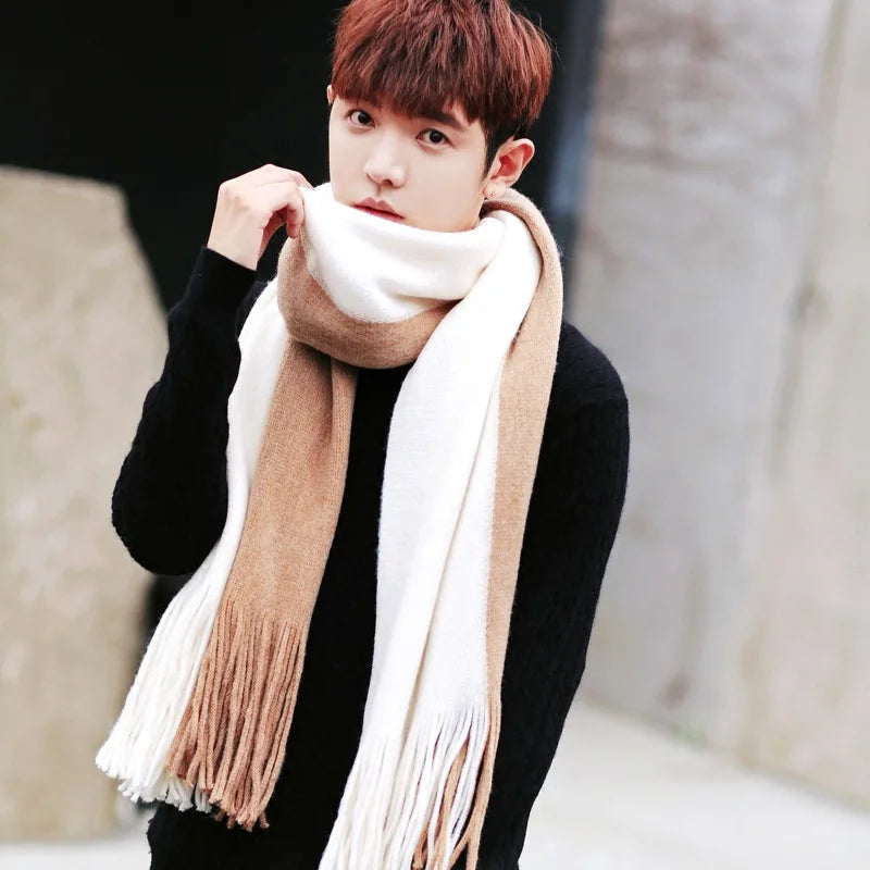 Men's Patchwork Striped Knit Scarf