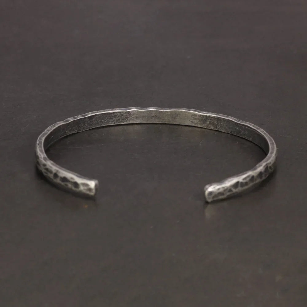 S925 Sterling Silver Hammer Pattern Viking Cuff Bangle