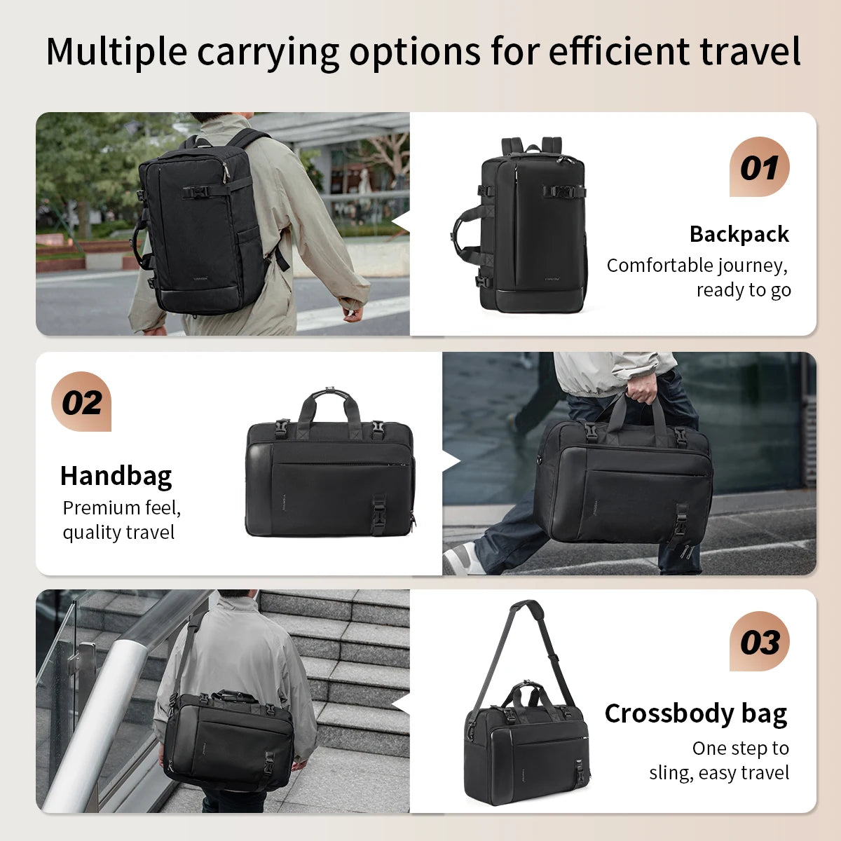 Tigernu 3-in-1 Travel Backpack – 25L, 17" Laptop, Backpack, Handbag & Crossbody