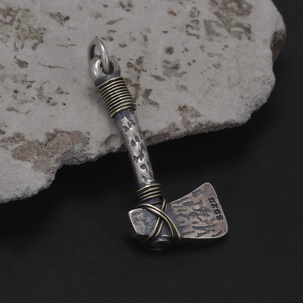 925 Sterling Silver Nordic Viking Axe Pendant Necklace Antiqued Retro Punk Celtic Trendy Male Boy Amulet Jewelry Gifts