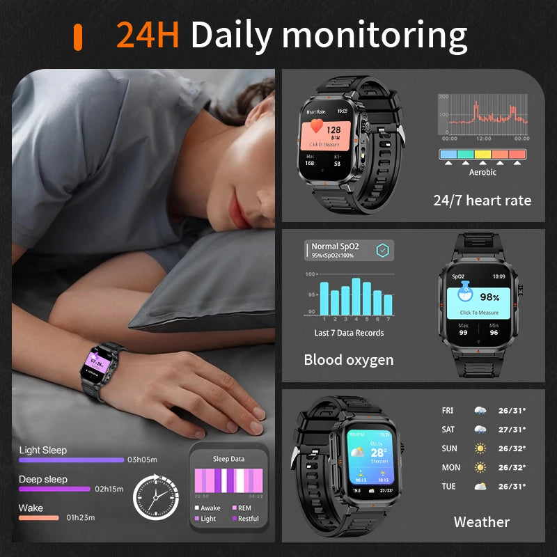 LIGE Smart Watch – 2.01" Display, Flashlight, 40-Day Standby, Bluetooth Calling, IP68