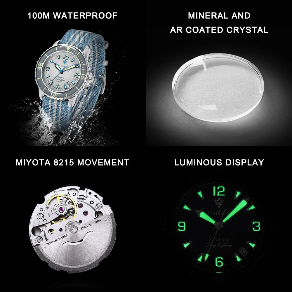 Cadisen 8239 Automatic Watch – Miyota 8215, Sapphire Crystal, 100m Water Resistant
