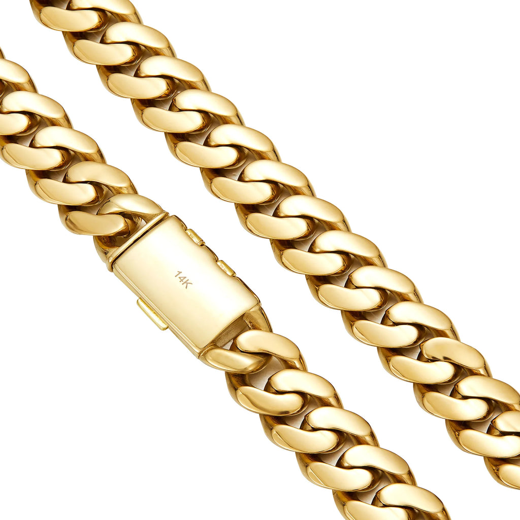 Luxury 24K 9999 Pure Gold real gold Men's Necklace Encrypted Cuban Chain Miami Chain Flip Diamond Buckle Necklace