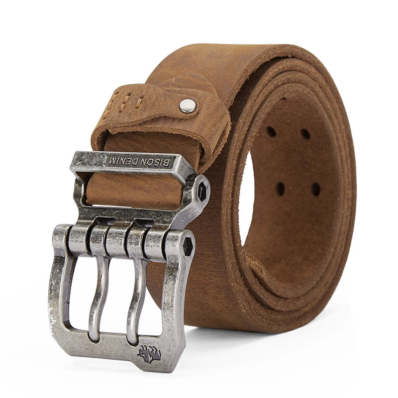 BISON DENIM Genuine Leather Pin Buckle Belt