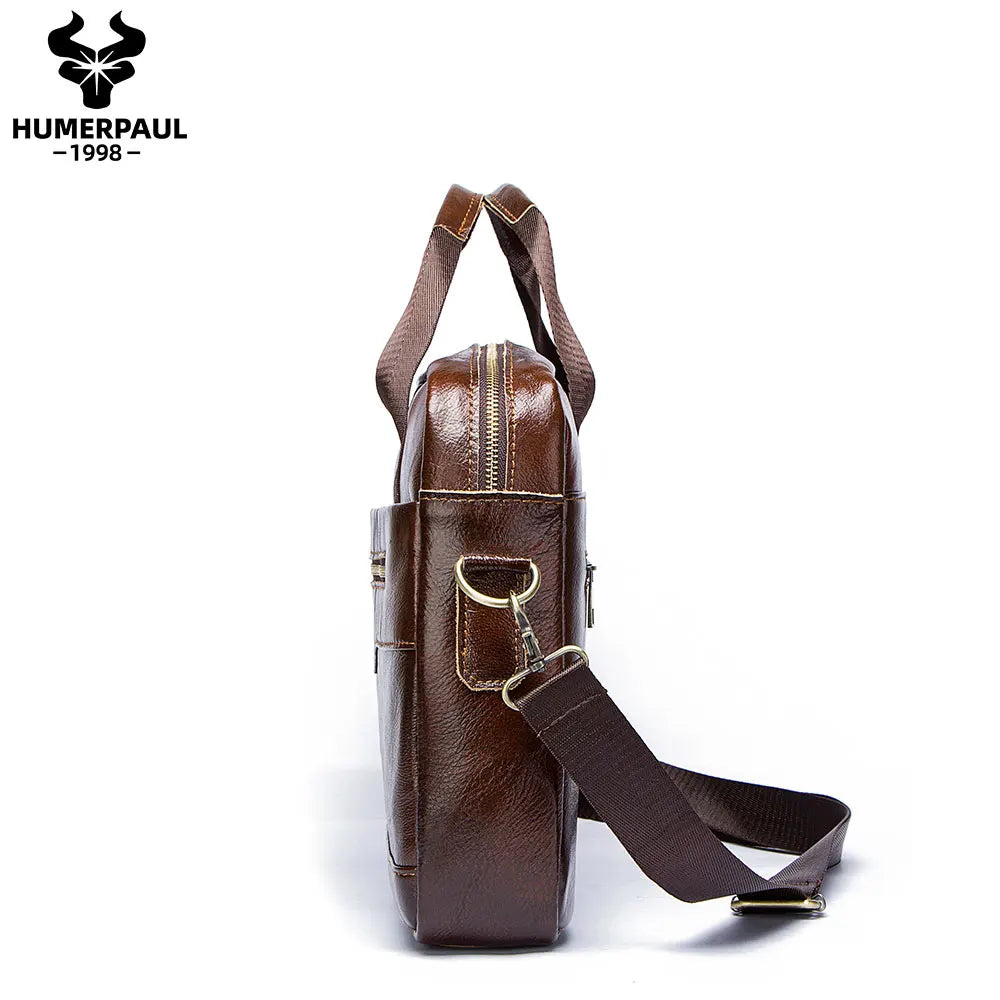 Genuine Leather Briefcase for Men — Business Shoulder & Messenger Bag with Laptop Compartment