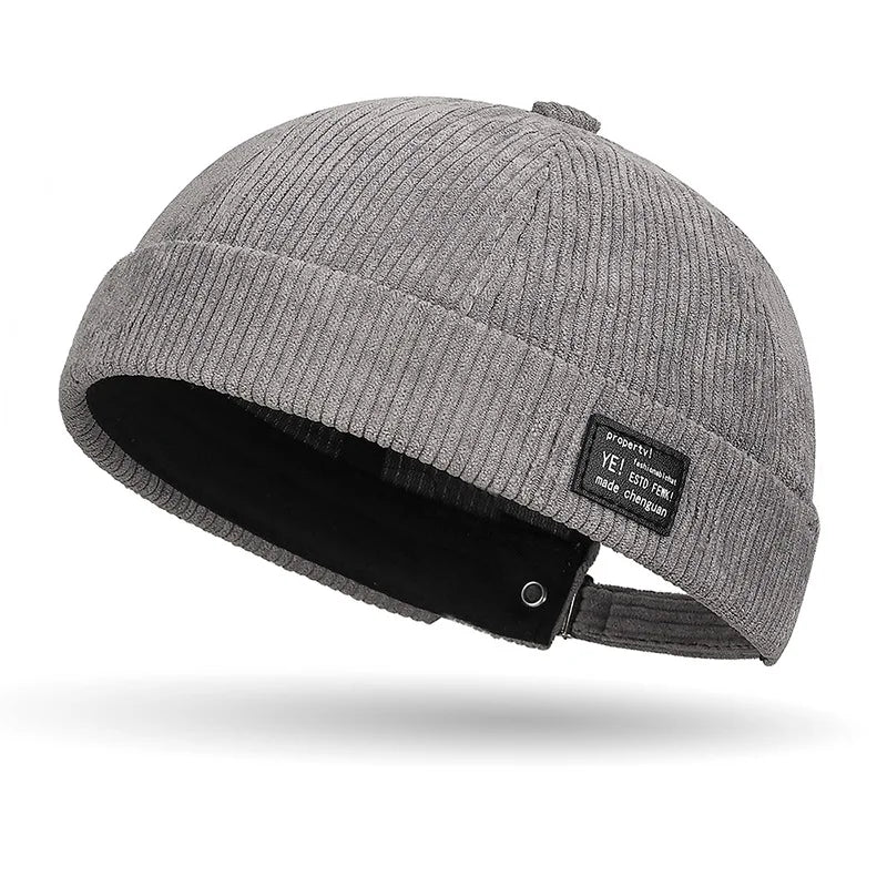 Men's Corduroy Brimless Cap | Striped Velvet Skull Cap