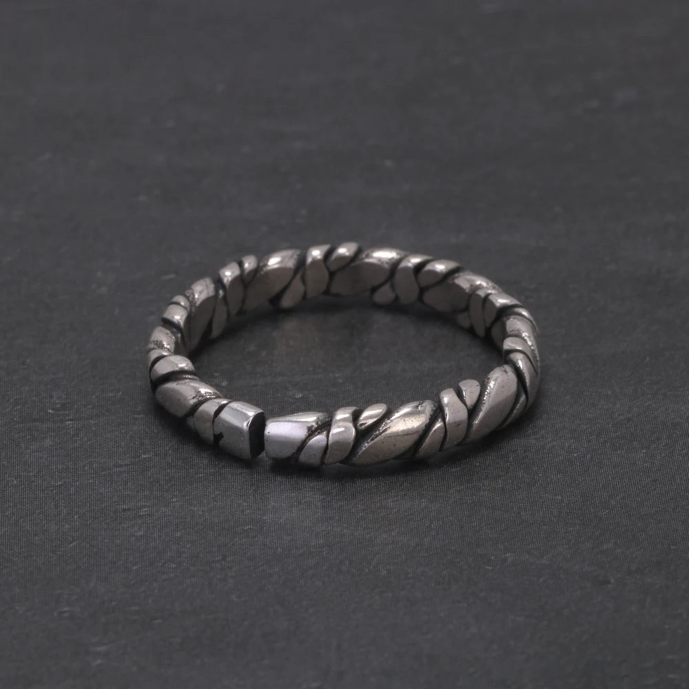 Real 925 Sterling Silver Viking Braided Rope Ring for Men Vintage Oxidized Twisted Adjustable Open Band Jewelry