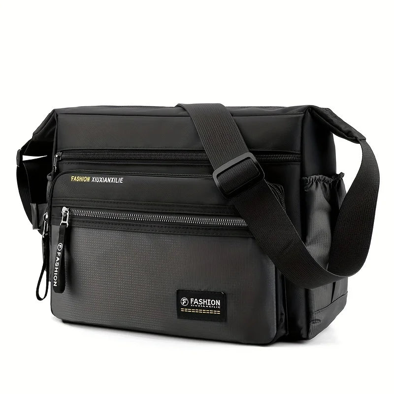 Men's Waterproof Nylon Crossbody Satchel – Multifunctional Shoulder Bag with Letter Detail