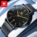 OLEVS Brand 5869 Ultra Thin 6.5mm Minimalist Fashion Quartz Watch for Men Mesh Steel Strap Auto Date Waterproof Men Wristwatches