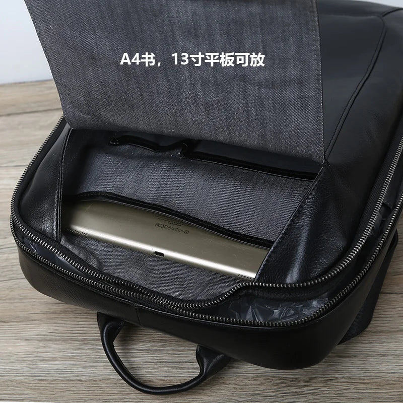 Men's Genuine Leather Backpack – Vintage Natural Cowhide, 15.6" Laptop & 13" Tablet, Handmade