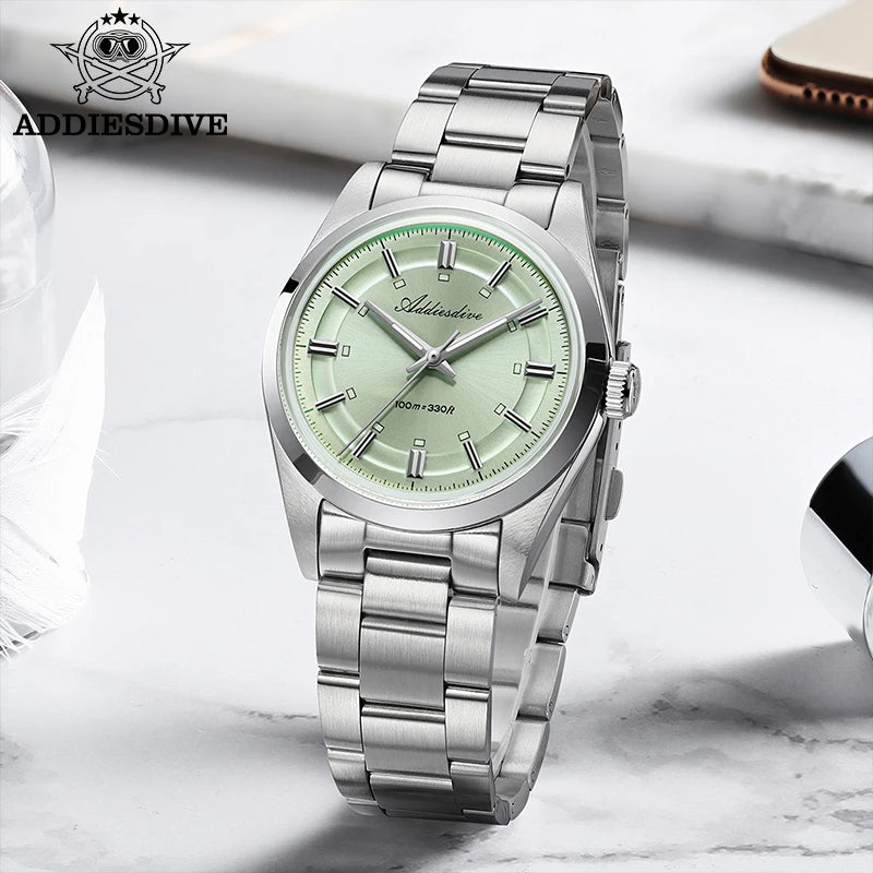 ADDIESDIVE AD2515 Quartz Watch – VH31, Bubble Glass, BGW9 Lume, 36mm, 100m Water Resistant