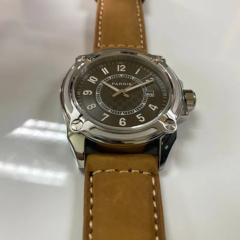 Parnis Men Automatic Watch 44mm Luxury Military Mechanical Wristwatch 50m Waterproof Luminous Sapphire Date Fashion