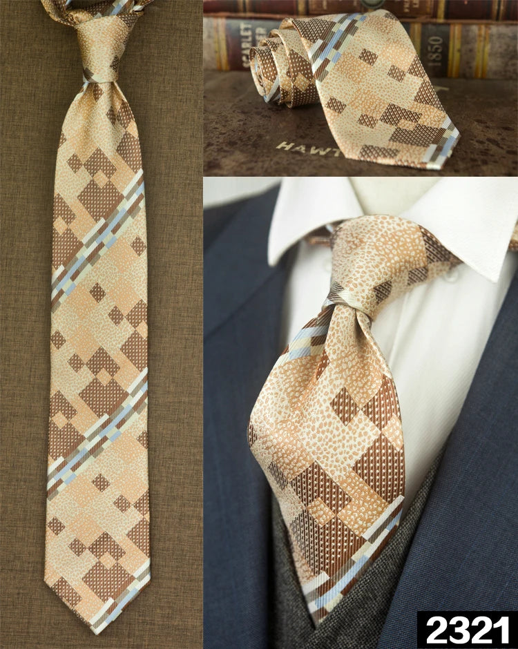 Men's 100% Silk Jacquard Necktie – Geometric, Floral, Checked & Solid
