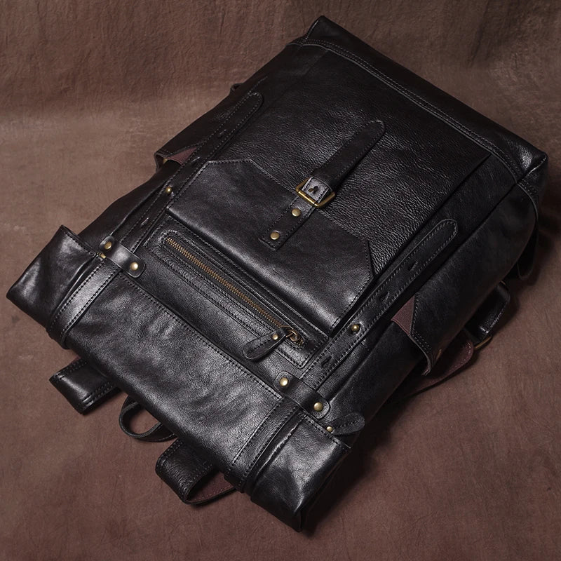 GURO Genuine Cowhide Leather Backpack – Men's Vintage Travel & Laptop Bag