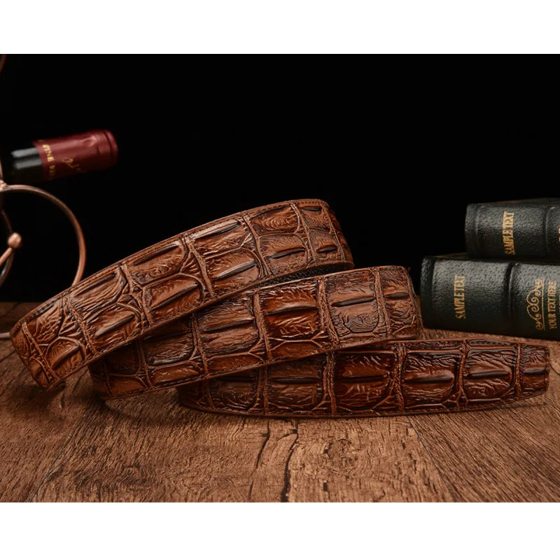 Designer Belts Men Genuine Leather crocodile grain Strap Luxury No Buckle Business Automatic Belt Ceinture Homme