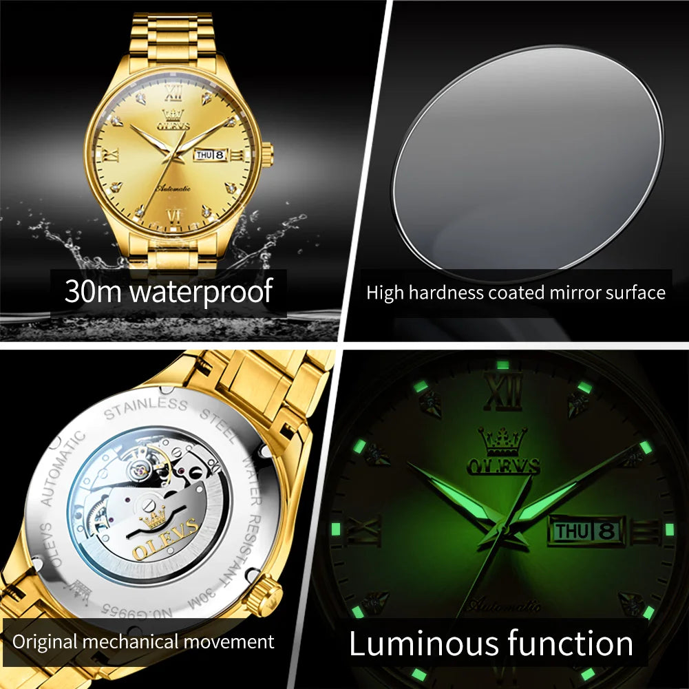 OLEVS-Original Mechanical Watch for Men Solid Textured Watchstrap Waterproof Men's Watches Classic Business Automatic Man Watch