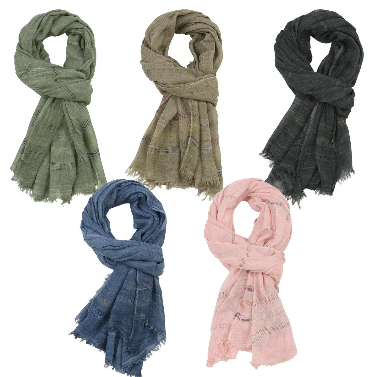 Men's Yarn-Dyed Striped Cotton Linen Scarf | Tassel Shawl & Wrap