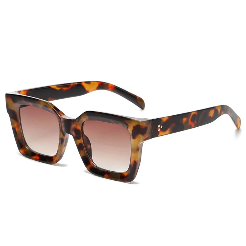 SO&EI Square Rivets Men Vintage Sunglasses Fashion Brand Designer Shades UV400 Women Gradient Sun Glasses