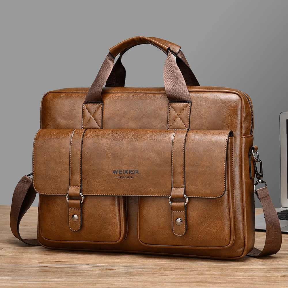 Men's Slim PU Leather Briefcase | Large Capacity Crossbody & Shoulder Tote