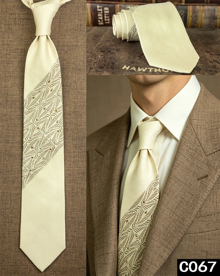 Men's Rhinestone Silk Jacquard Necktie – Paisley & Geometric | High-End
