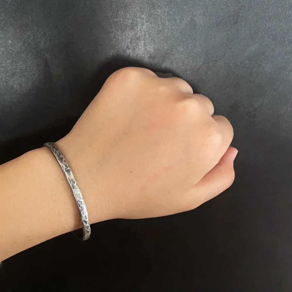 S925 Sterling Silver Hammer Pattern Viking Cuff Bangle