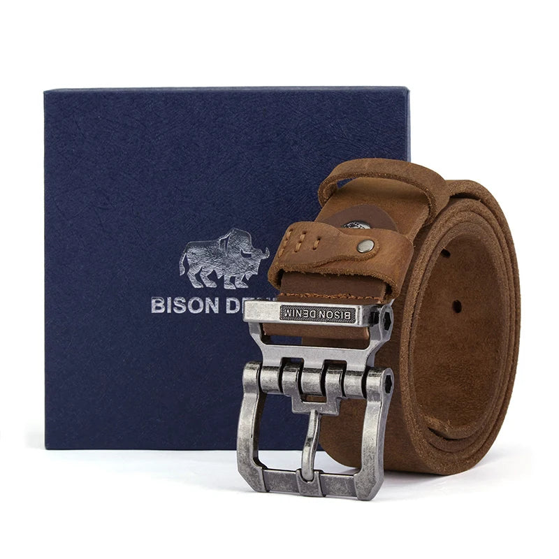 BISON DENIM Genuine Leather Pin Buckle Belt