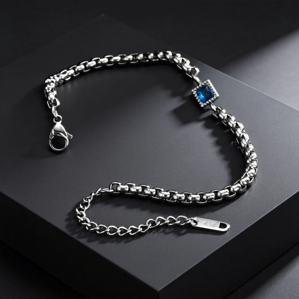 Men's Zircon Charm Bracelet, 4mm Square Chain Stainless Steel Bracelets, Fashion Waterproof Jewelry Gift for Men