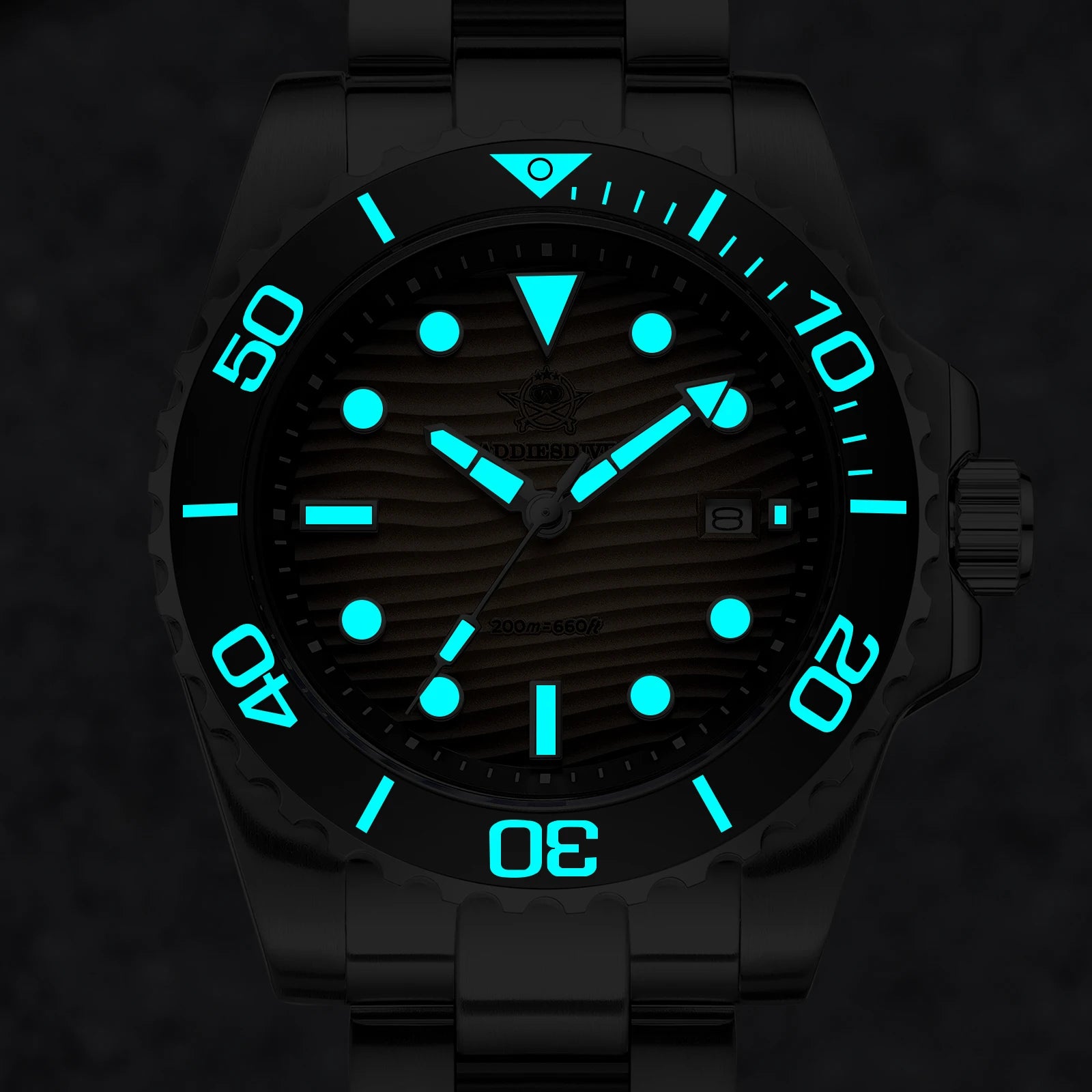 ADDIESDIVE AD2537 Quartz Dive Watch – 3D Desert Texture Dial, BGW9 Lume, 200m Water Resistant