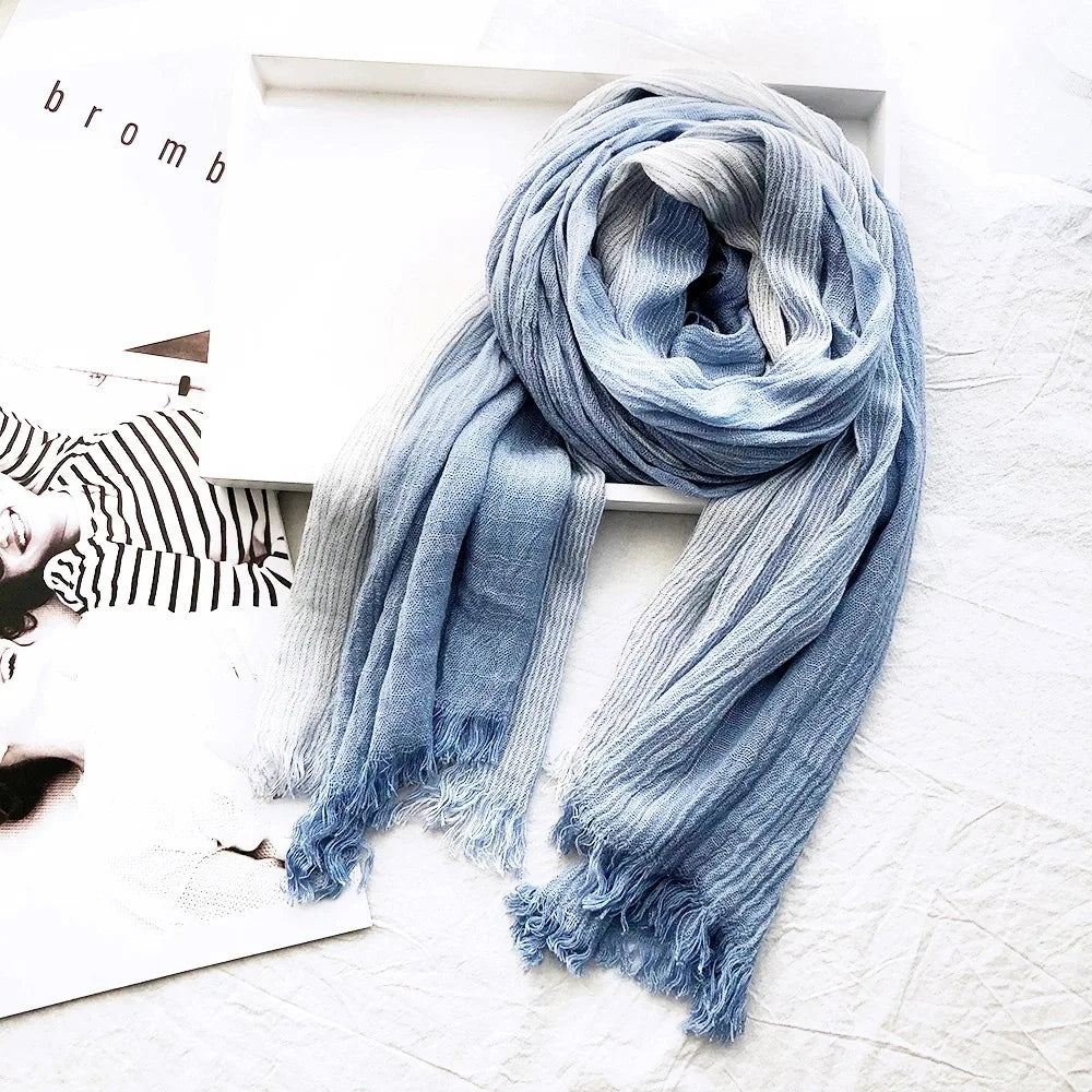 Cotton Linen Striped Scarf – Oversized 190cm, 10 Colourways