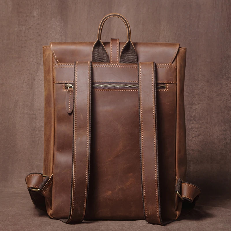 GURO Genuine Cowhide Leather Backpack – Retro Flap Style for Men & Women