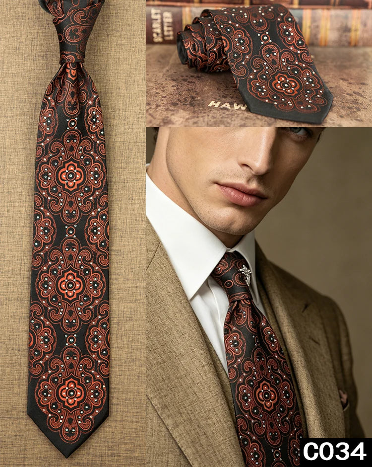 Men's Rhinestone Silk Jacquard Necktie – Paisley & Geometric | High-End