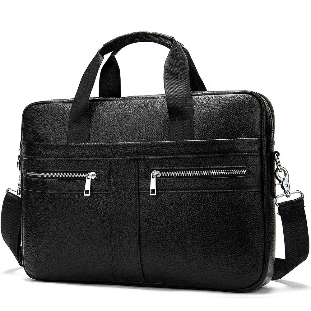Top-Grain Cowhide Leather Briefcase | Business Laptop Bag with Shoulder Strap