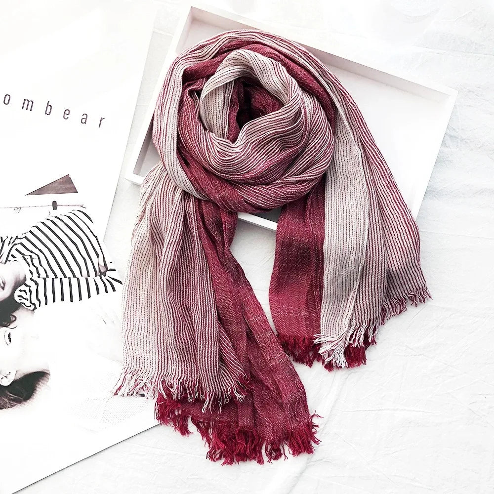 Cotton Linen Striped Scarf – Oversized 190cm, 10 Colourways
