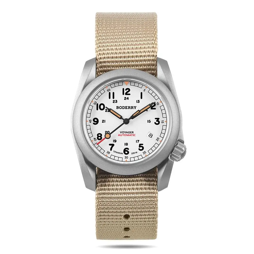 BODERRY Men Automatic Watch 40MM Pilot Titanium Mechanical Wristwatch 100m Waterproof Sapphire C3 Luminous Nylon Strap Sport
