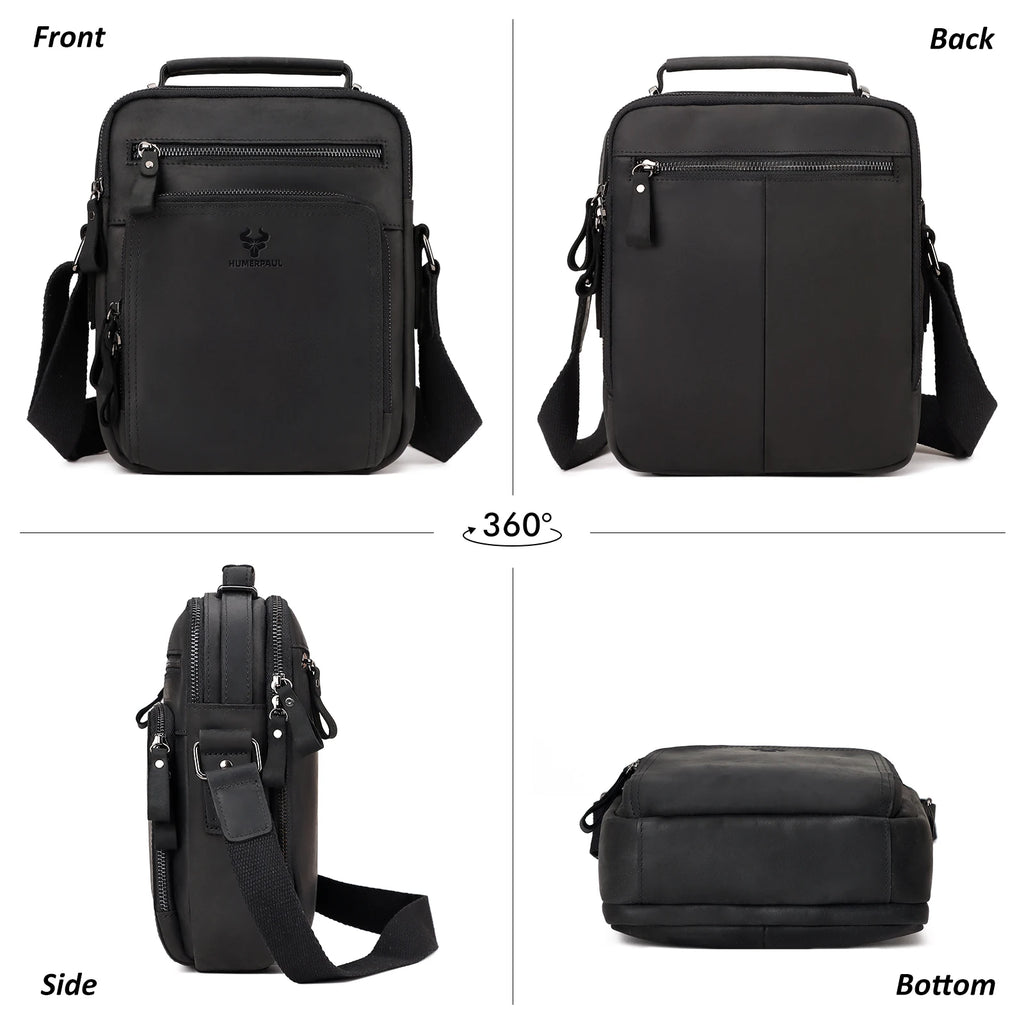 Full Grain Leather Shoulder Bag for Men — Crossbody Messenger with iPad Compartment