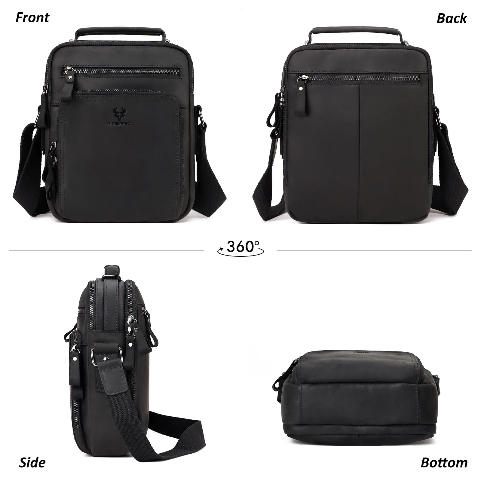 Full Grain Leather Shoulder Bag for Men — Crossbody Messenger with iPad Compartment